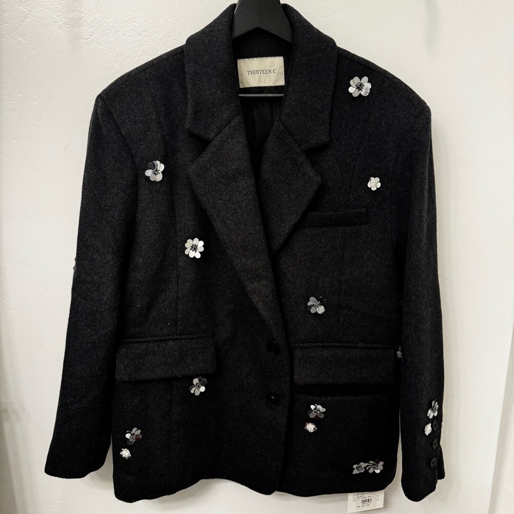 Dark Gray Floral Embellished Jacket